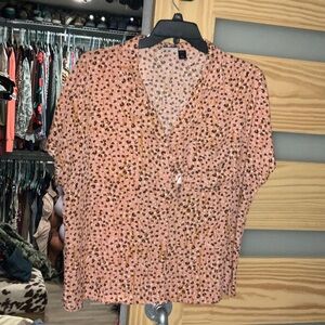 Short sleeve,  Pink and Brown Leopard Print Blouse